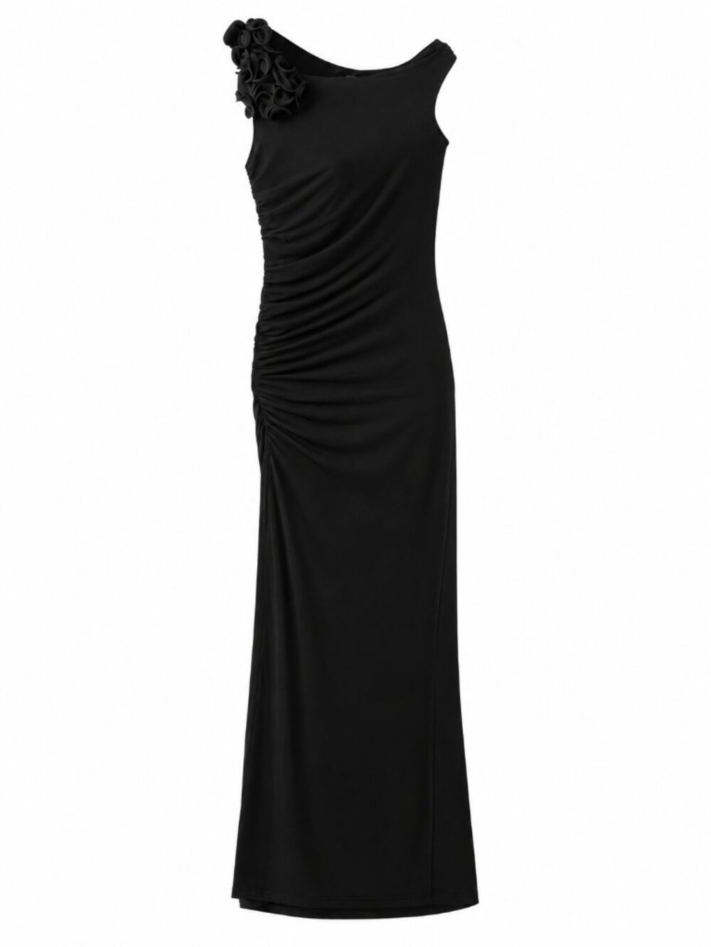 Mango MNG Black Rosette Shoulder Draped Maxi Dress